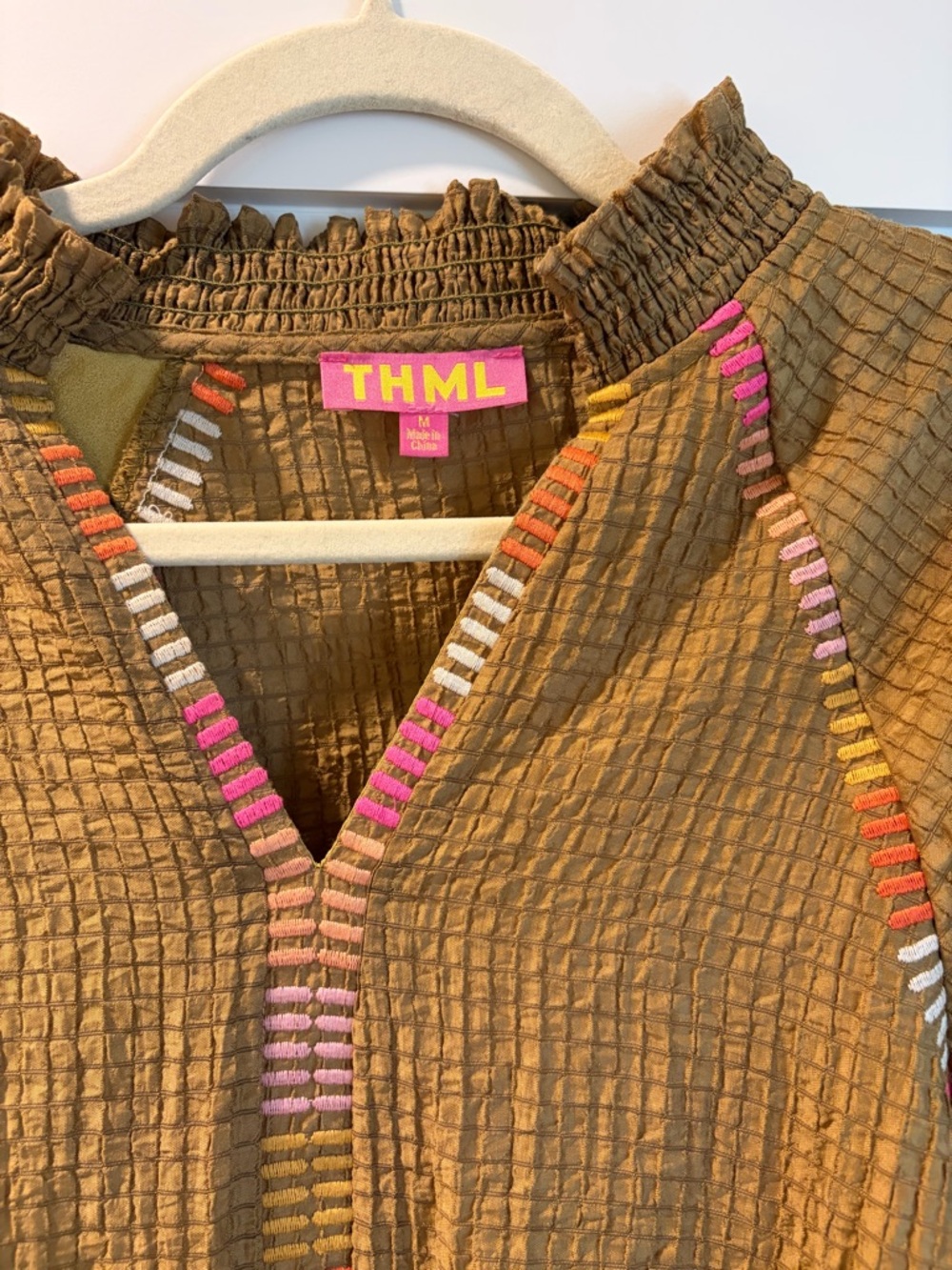 THML Textured Top with Multicolor Trim